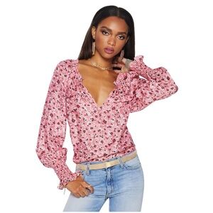 Ramy Brook Pink Floral Ruffle V-Neck Blouse
